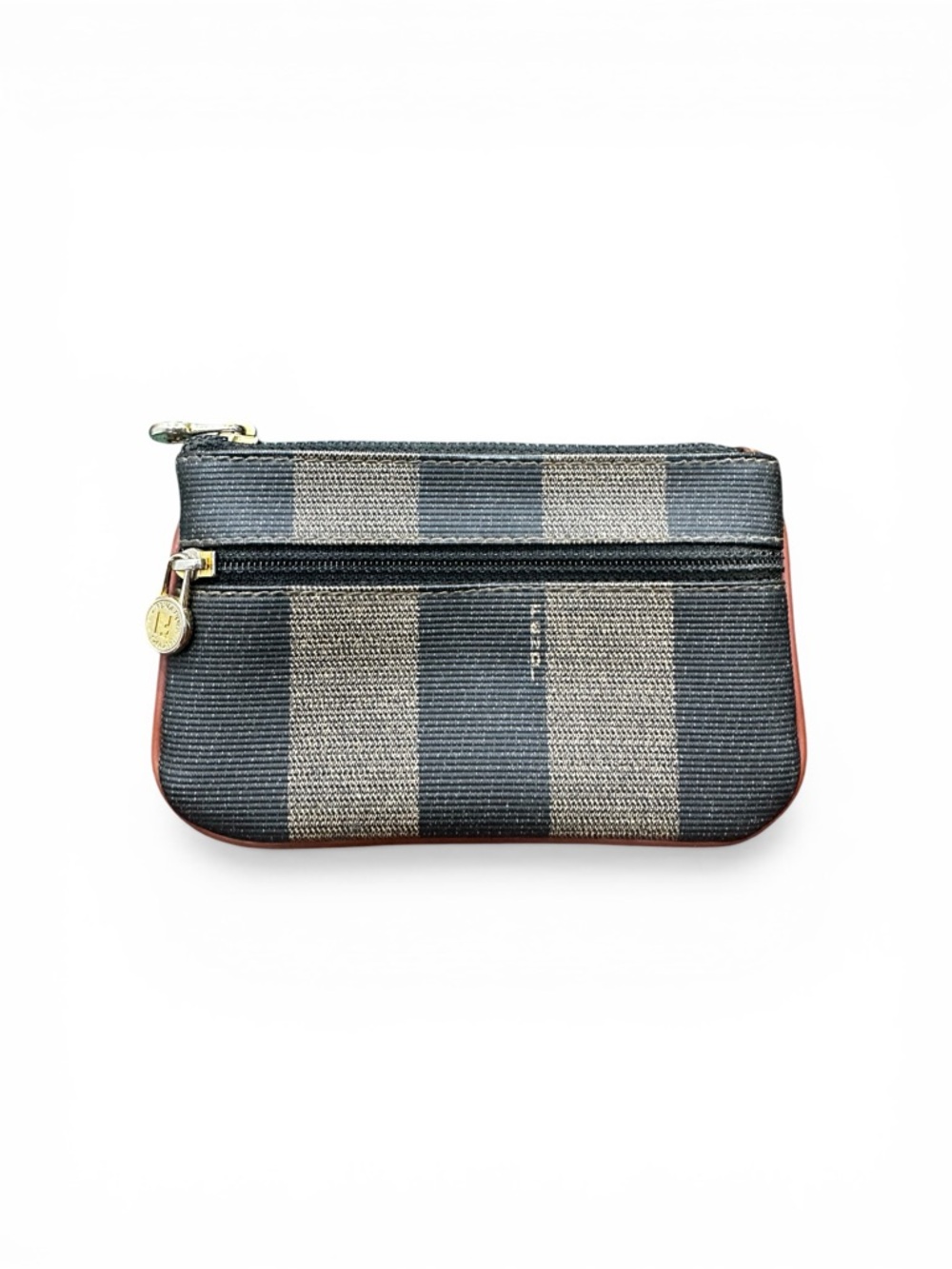 Vintage Fendi Striped Canvas Zip Coin Pouch Mini Bag Made in Italy